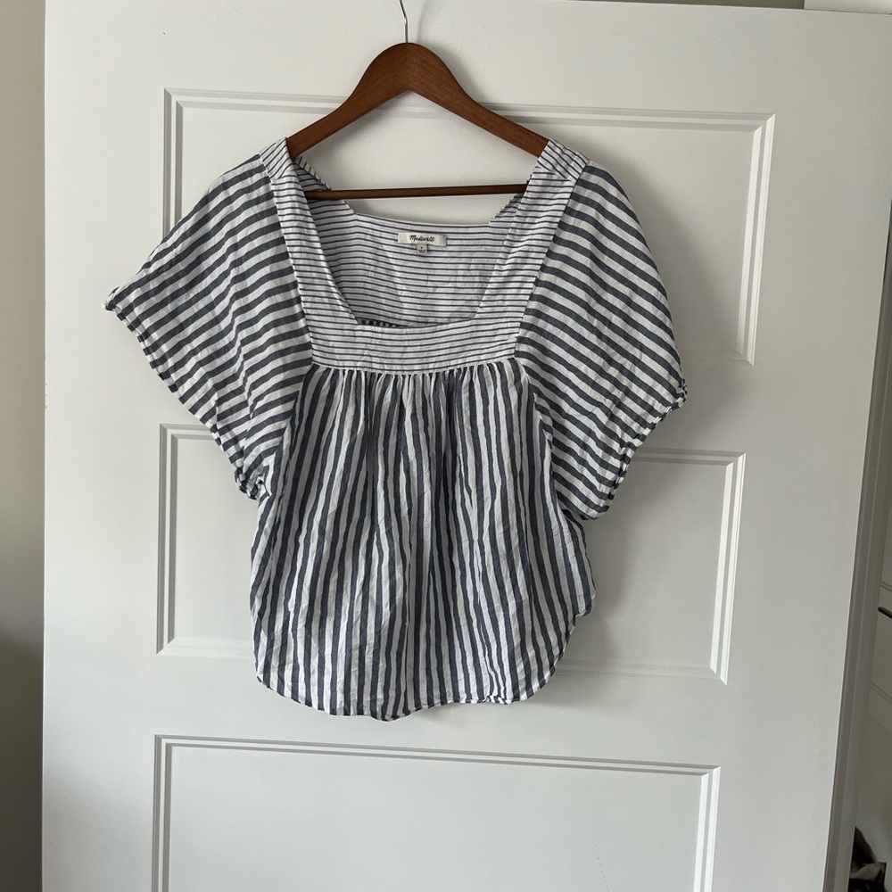 Madewell women's striped butterfly sleeve tweed short sleeve cotton (s)